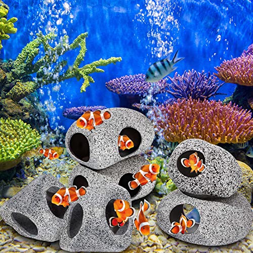 Cunhill 6 Pieces Aquarium Decoration Rock Caves Stackable Ceramic Fish Tank Hideout Cave Stone Ornaments Hideaway for Betta Shrimp Cichlid Hiding Breeding Spawning Decor