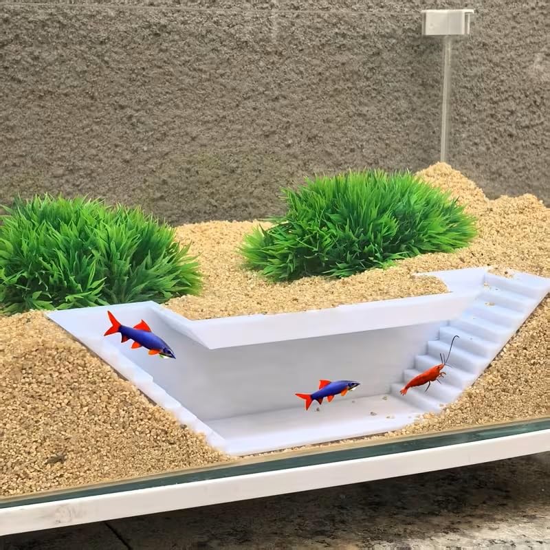 Aquarium Underground Tunnel Cave with Ladder Viewing Fish Shrimp Under Gravel Tunnel Fish Tank Decor Decoration Hideout (White) - color: White