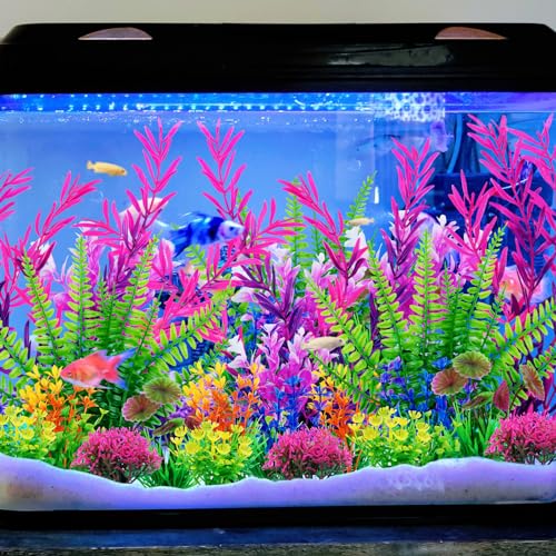 QUOZUO 25 Pack Aquarium Plants, Fish Tank Decor Colorful Plants Artificial Aquarium Decorations for Household and Office Aquarium Simulation, Small to Large