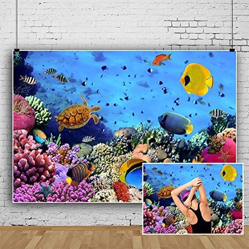 Under The Sea Backdrop,Yeele 8x6ft Underwater Scene Colorful Marine Coral Fishes Aquarium Photography Background,Seabed World Diving Holiday Baby Portrait Photo Booth Shoot Studio Props Wallpaper