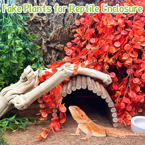 Hamiledyi Reptile Plants 5 Pcs Climbing Terrarium Plant with Suction Cup Artificial Decor for Snake Cage Bearded Dragon Tank Accessories for Lizard, Leopard Gecko, Chameleon, Snake (Orange) - size: 5 PCS - Style 5