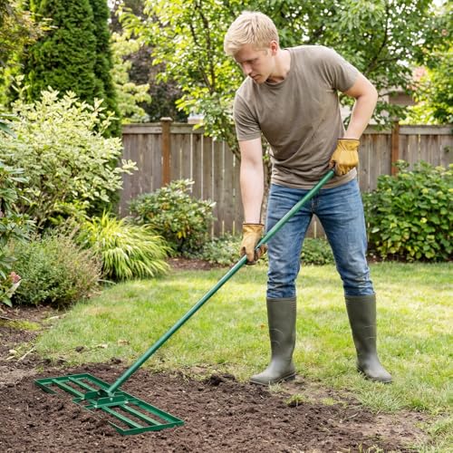 COSTWAY 30x10 Inch Lawn Leveling Rake, Soil Sand Dirt Leveling Tool, Ground Leveler for Yard, Landscape, Garden, Pasture (Green, 30"x10") - color: Green