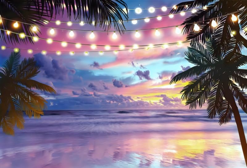 Summer Beach Backdrop Hawaiian Luau Party Decorations Tropical Beach Party Decorations 10x8ft Seaside Sunset Palm Background Ocean Banner Studio Props Vinyl - color: Sunset Palette, size: 10x8ft (300x240cm)