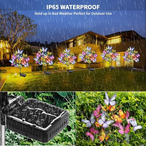 Adecorty Solar Garden Lights Outdoor Waterproof Decorative Solar Lights Outdoor 8 Pack with 176 LED 136 Butterfly Flower Garden Decor Yard Decorations Patio Lawn, Gifts for Mother's Day Mom Women - size: 8 Pack