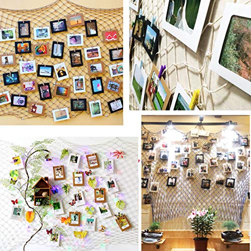 White Fishing Net with White 40 Paper Photos Frames Wall Decorations Fits 6x4 inch, for School Home Party Display Memories, Hanging on walls Collage Ornaments Pictures Display with Clips Set
