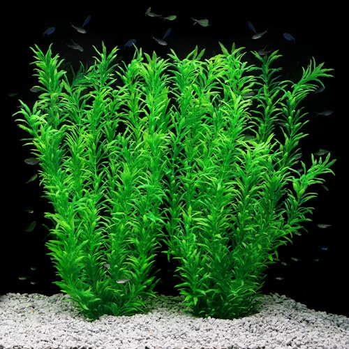 JIHAQUA Aquarium Decor Plastic Plants Extra Large 21 Inches Artificial Fish Tank Plants Tall Fish Tank Decorations (Green 2pcs) - color: Green 2pcs