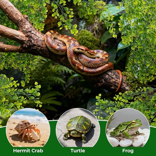 RAINFLOW 2PCS Fake Hanging Plants Reptile Habitat Vines – Artificial Terrarium Plants with Iron Stem, UV Resistant Faux Vines for Bearded Dragon Gecko Snake Turtle Tank Enclosure Decor Indoor Outdoor - color: Green