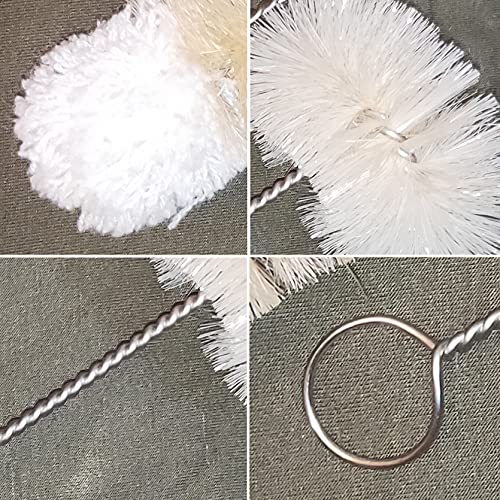 Bottle Brushes Thin Long Handle X 2, Skinny Wire Cleaner Set in Stainless Steel with Natural Boar Bristle at Wool Tip, Bendable Flexible for Cleaning Narrow Neck Bottles, Pipe, Tube, Hose