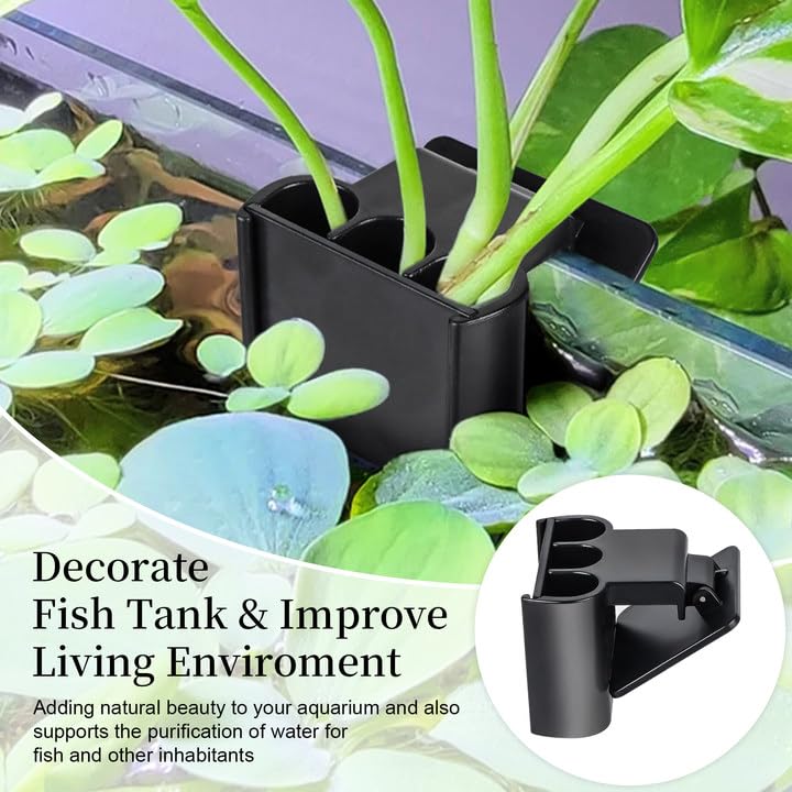 2 Pack Hanging Aquarium Plant Holder – 3 Holes Aquatic Plant Cups, Fish Tank Holder for Aquatic Plants, Ideal for Aquarium Tank Decoration(Black) - color: Black,2 Pcs