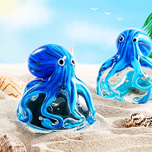 EUSTUMA Hand Blown Glass Octopus Figurine Ornament,Sea Animal Ornament for Fish Tank Aquarium,Sea Animals Collection for Birthday Gift,Glass Office Paperweight for Desk. - color: Octopus