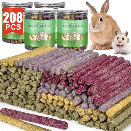 VESPRO 208Pcs Rabbit Chew Sticks, Guinea Pig Toys, Natural Timothy Grass Molar Teeth Stick, Mixing Flowers, Roses, Calendula and Forget Me Not, Small Animals Treats - size: 1 Count (Pack of 208)