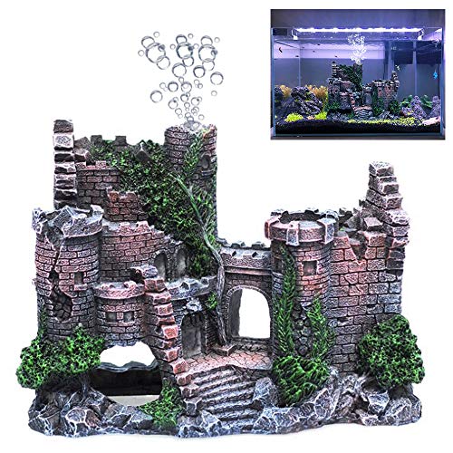 fazhongfa Aquarium Castle Air Bubbler Fish Tank Decorations for Betta Fish Ornament Small and Medium Fish Accessories Decor Betta House Toys (Air Pump is Not Include) - size: Castle