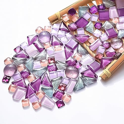 1.1LB Mixed Color Irregular Crystal Mosaic Tiles, Tiny Mini Mosaic Tile DIY Hobbies Children Handmade Crystal Craft for Craft Bathroom Kitchen Home Decoration DIY Art Projects (Purple Series - New) - color: Purple Series - New