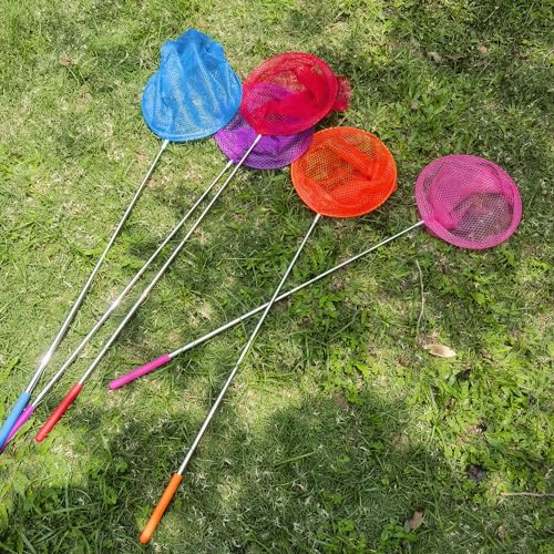 2 Pack Kids Telescopic Butterfly Fishing Nets for Kids Catching Butterfly Net Outdoor Tools for Catching Fish Ladybird, Extendable 34 Inches and Anti Slip Grip