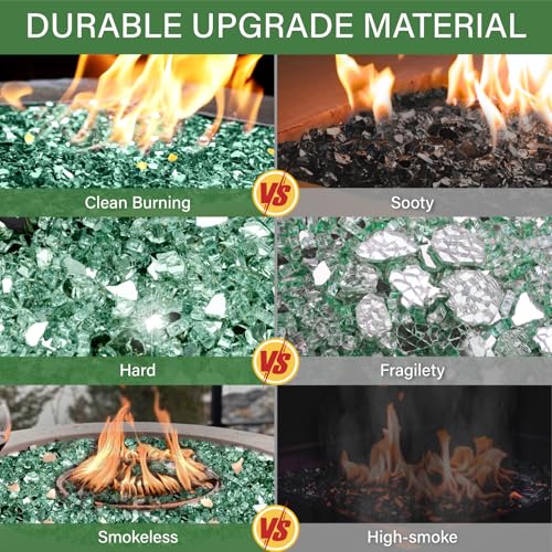 NUPICK 10 Pound Fire Glass, 1/2 Inch Reflective Fire Pit Glass, Tempered Firepit Glass Rock for Propane or Natural Gas, Glass Rocks for Fire Pit Table, Fireplace Glass for Landscaping, Green - color: Green, size: 10 Pound (1/2")