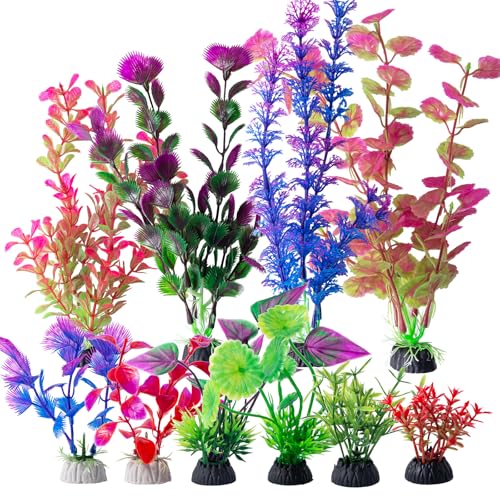 COMSUN 10 Pack Artificial Aquarium Plants, Small Size 4 inch Approximate Height Fish Tank Decorations Home Décor Plastic Pink - color: Pink
