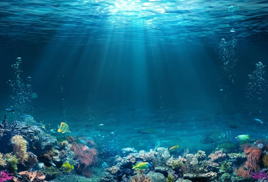 Underwater World Backdrop Tropical Fish Coral Reef Deep Sea Sunlight Seabed Decorations Background Under The Sea Baby Shower Background Sea Aquarium Birthday Party Studio Props 6x6ft - color: Abyss Blue, size: 6x6ft (180x180cm)
