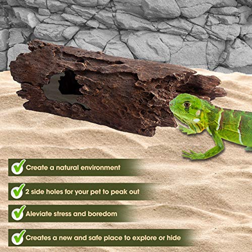 Lizard, Snake or Reptile Hide. XL Large 14" Hollow Log for Aquarium or Fish Tank. Bearded Dragon or Gecko Tank Accessories. Natural Looking Basking Platform, Shrimp or Betta Fish Hideout - size: Large