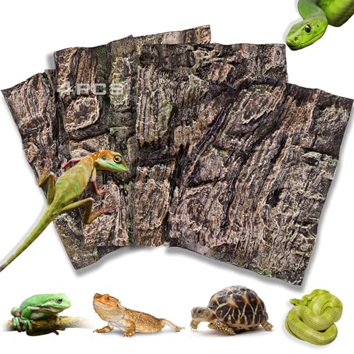 4pcs Rock Terrarium Background,3D Reptile Tank Background Board,Amphibian Stereo Backdrop Wall,Lizard Snake Gecko Spider Chameleon Turtle Fish pet silo Background Decorative Panel - color: Paleyellow-11.8"*8.8"（4pcs）