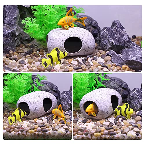 Aquarium Decorations Hideaway Rock Cave, Ceramic Fish Tank Decoration Stone for Aquatic Pets to Breed Rest, Gray 3.66x2.60x2.05 Inches