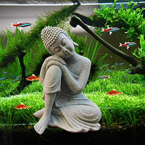 livelyfish Aquarium Buddha Statue Japanese Fish Tank Decorations Heavy-Duty Meditating Buddha for Aquarium Fish Tank Zen Buda Figurine Sculpture Decor, Large-A - size: A