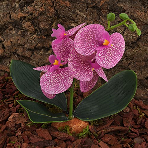 Fake Orchids Artificial Flowers, Reptile Terrarium Decor Plants, Bearded Dragon Tank Accessories fit Crested Gecko Leopard Lizard Chameleon Ball Python Snake Frog - Red - color: Red