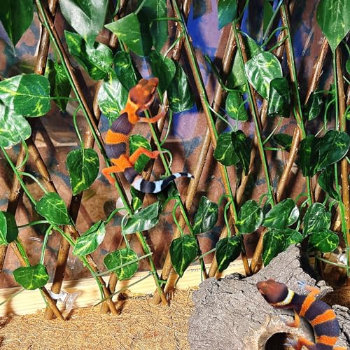 Reptile Hermit Crab Climbing Wall Toys, Bearded Dragon Climb Accessories, 15.75 in Evergreen Leaves Retractable Hedge Fence Background,Gecko Spider Aquarium Tank Decoration with Suction Cups - color: Evergreen Leaves Reptile Climbing Wall
