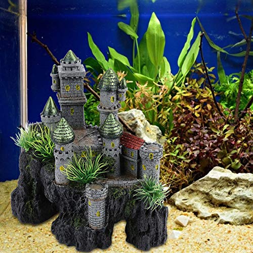 Tnfeeon Castle Aquarium Decoration - Large Resin Castle Decor Mountain View Aquarium Ornament with Fish Hideaway