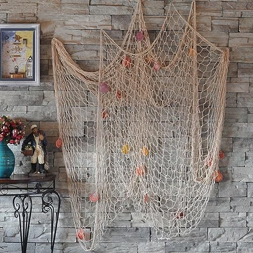 79 x 59 inch Nature Fish Net Wall Decoration with Shells, Ocean Themed Wall Hangings Fishing Net for Beach Party,Wedding,Photographing Decoration - color: 1pack Yellow(no Shells)