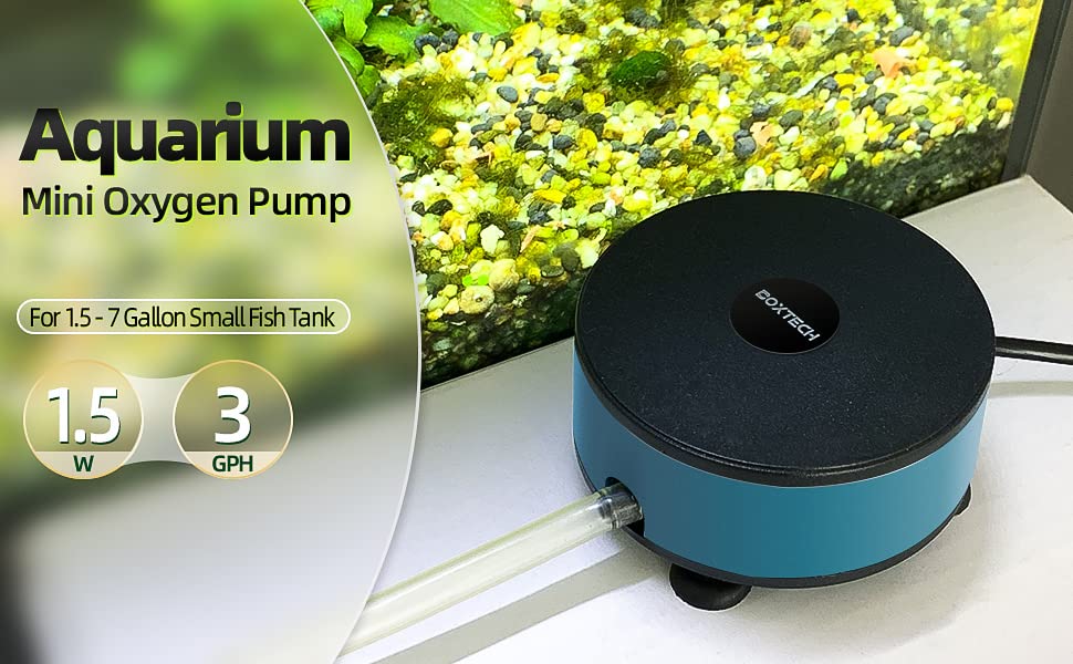 UPETTOOLS Mini Aquarium Air Pump, Quiet Fish Tank Oxygen Pump Portable USB Air Pump Aquarium Bubbler Kit with Air Stone and Airline Tubing for 1.5-7 Gallon Fish Tanks