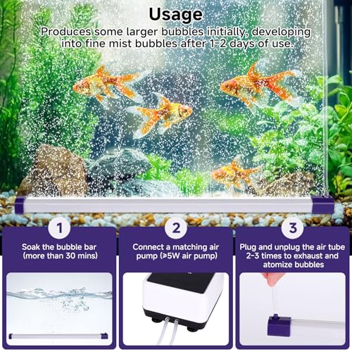 hygger 21.7 Inch Long Aquarium Bubble Bar, Ultra-Fine Quiet Oxygen Diffuser Bubble Curtain Wall, Self-Sinking Design Fish Tank Bubbler Decorations for Freshwater Saltwater - size: 21.7 Inch