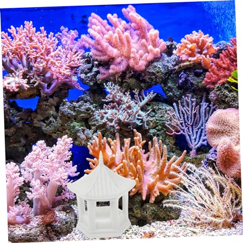 HANABASS Hexagonal Pavilion Ornament 2.79X2.44X2.16In Miniature Ceramic Pavilion Statue for Fish Tank Decor Aquarium Decoration Zen Garden Accessories and Desktop Ornament