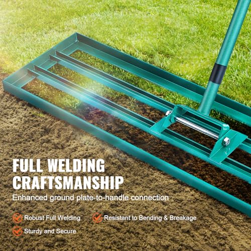 VEVOR Lawn Leveling Rake, 36“ x10 Level Lawn Tool, Heavy-Duty Lawn Leveler with 78"" Steel Extended Handle, Yard Leveling Rake Suit for Garden, Golf Lawn, Farm, Green - size: 36"x10", style: Classic: Alloy