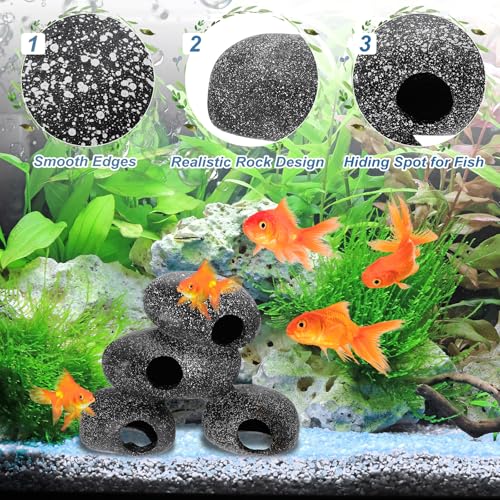 Aquarium Decorations Rocks, 6.9x2.8x5.5 Inch Betta Hide Resin Realistic Fish Tank Ornaments, 2Pcs(Grey), Intended for Small Fish/Shrimp/Guppy - size: 6.9x2.8x5.5 Inch