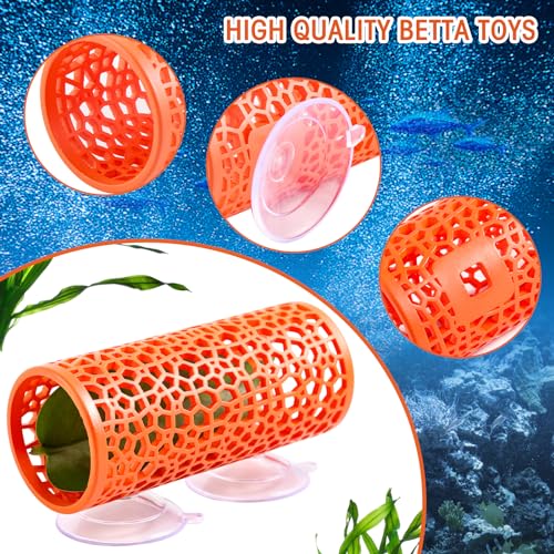 Abizoo Betta Tunnel Aquarium Cave Orange Hollow Coral Design, Betta Fish Toys Aquarium Ornament for Small Fish Shrimp Habitat Smooth Hammock Hideout Halloween Tank Decoration - color: Orange