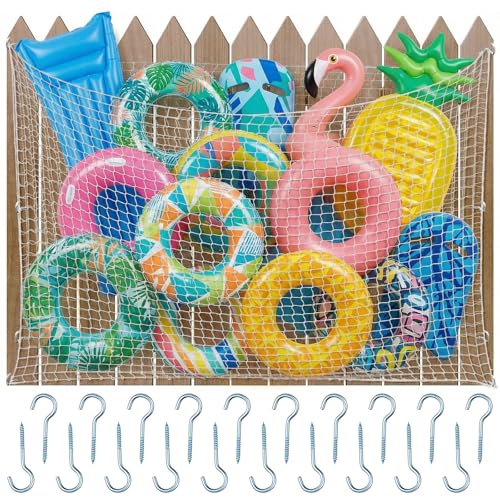 Aliceset 1/2/4 Pcs Pool Float Storage Net Bag Various Sizes Adjustable Swimming Pool Inflatable Toy Hanging Organizer Mesh Net Pouch Holder Reinforced Attaches to Poolside Fence - color: White, size: 87 x 55"