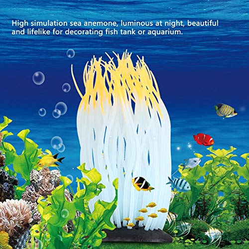AYNEFY Simulation Artificial Silicone Sea Anemone Decor,Aquarium Luminous Ornament Fluorescent Sea Anemone Decoration for Fish Aquarium Landscaping Decor - color: Orange