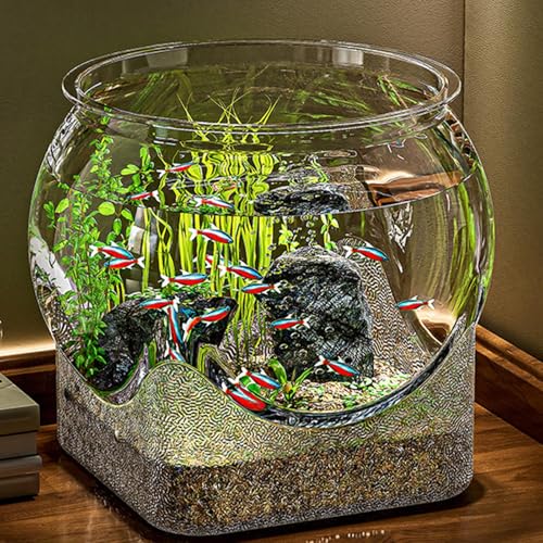 Fish Bowl P-lastic, Clear Round Shatterproof Desktop Aquarium Betta Fish Bowl for Centerpiece Home Decor - size: 22.3x22.3x19.5cm