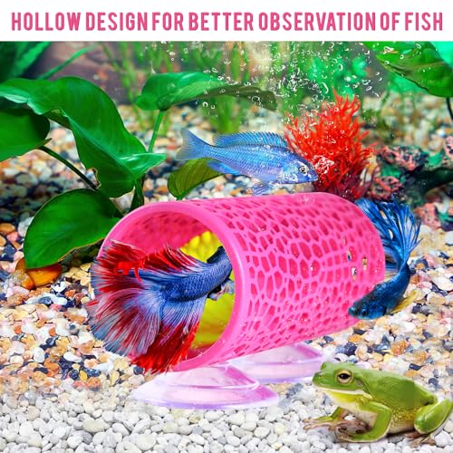 Abizoo Betta Fish Pink Tunnel Hideout for Aquarium Decoration Durable Hollow Design Easy to Clean Smooth Finish Enhances Habitat Comfort Fish Tank Accessory for Shrimp Guppies - color: Pink