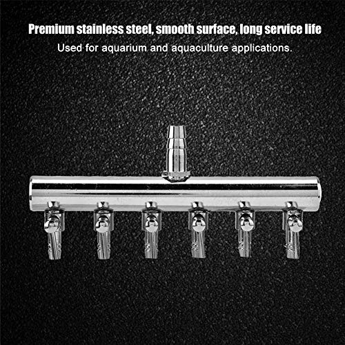Joyzan Air Splitter Flow Control Valve, Aquarium Flow Gang Lever Pump Distributor 6 Way Stainless Steel Fish Tank Manifolds Multi Port T Shaped Line Metal Regulator Connector Airline Tubing Hose