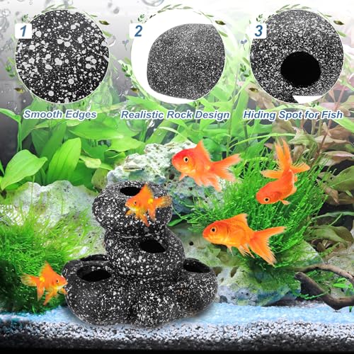 Aquarium Decorations Rocks, 5.9x4.4x4.6 Inch Betta Hide Resin Realistic Fish Tank Ornaments, 2Pcs(Grey), Intended for Small Fish/Shrimp/Guppy - size: 5.9x4.4x4.6 Inch