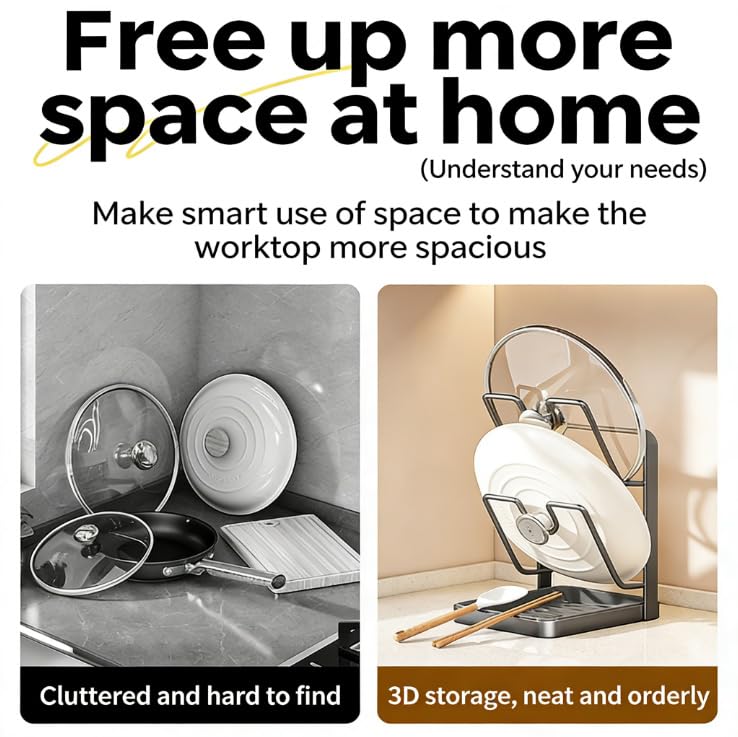 Kitchen Pot Lid Storage Rack, Pot Lid Holder & Organizer for Countertop with Removable Tray, Space Saving pot lid stand (Grey, Single-Layer) - color: Grey, size: Single-Layer