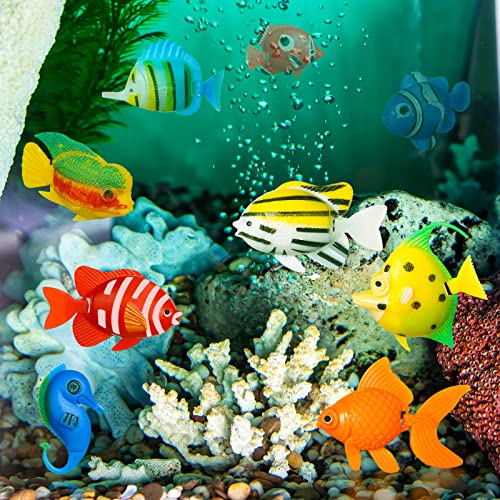 Aoriher 10 Pcs Artificial Fishes Floating Decorations for Aquarium Tank Colourful Plastic Tropical Fish Seahorse for Bubble Lamp Aquarium