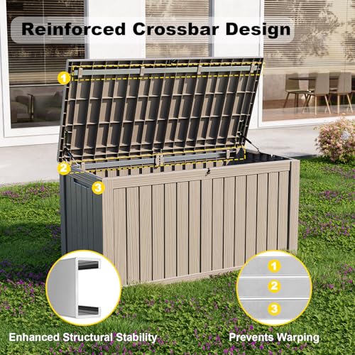 ROJIK Outdoor Storage Housing Deck Box - Waterproof Patio Furniture, Garden Tools, Cushions, Pool Accessories Storage Bench with Lockable Lid and Side Handles (Grey, 180 Gal) - color: Grey, size: 180 Gallon