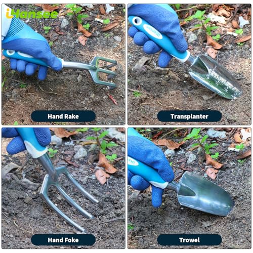 Blue Garden Tool Sets 12-Piece, Aluminum Gardening Hand Tools w/Ergonomic Handle, Garden Supplies Organizer Handbag, Kneeling Pad, Apron and Gloves, Gift for Women, Garden Starter Kit for Women - style: blue
