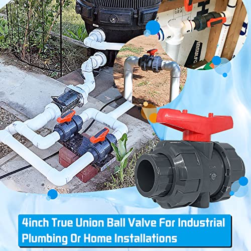 Boltigen 4 Inch True Union PVC Ball Valve, Full Port Slip Socket Water Valve with ASTM EPDM O-Rings, Leak-Free Shut Off Valves for Swimming Pool, Irrigation, and Water Pump (DN100, 1-Pack) - color: 4inch-1Pc