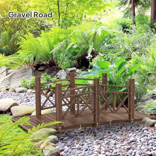 Outsunny 5 ft. Wooden Garden Bridge with Safety Rails, Backyard Bridge Footbridge for Ponds, Creeks, Streams, Carbonized - color: Carbonized