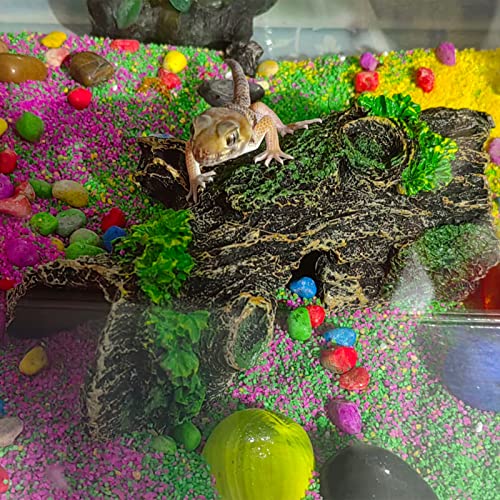 2PCS Small Aquarium Trunk Decoration Hollow Tree Trunk Hideout Log Hideaway Fish Tank Resin Wood Ornament Reptile Habitat Cave for Fish and Shrimp to Swim(6.7X 3.3 x 3'')