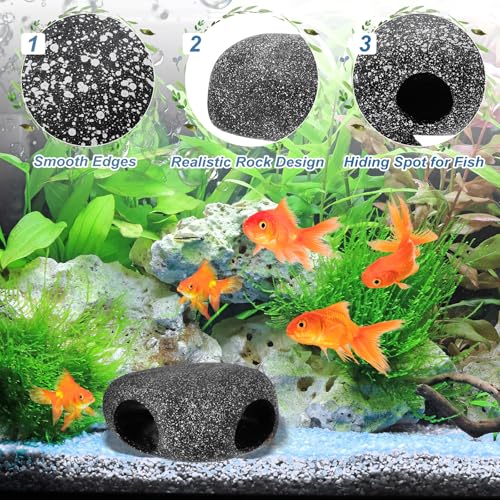 Aquarium Decorations Rocks, 6.7x4.7x3.1 Inch Betta Hide Resin Realistic Fish Tank Ornaments, 2Pcs(Grey), Intended for Small Fish/Shrimp/Guppy - size: 6.7x4.7x3.1 Inch
