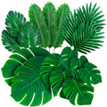 Decopom Palm Leaves Artificial Tropical Monstera-84Pcs 6 Kinds Large Small Green Fake Palm Leaf with Stems for Safari Jungle Hawaiian Luau Party Table Decoration Wedding Birthday Theme Party - style: 84 Pack